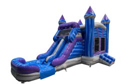 28'x15' Blue & Gray Marble Bounce House Slide Combo